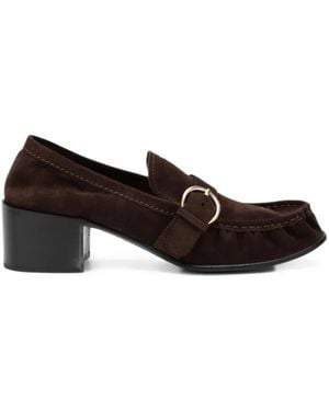 Miu Miu Suede Loafers With Buckle - Brown