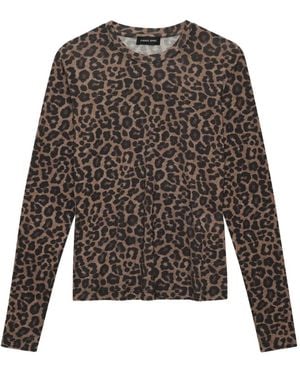 Anine Bing Long-Sleeve Leopard-Print T-Shirt - Grey