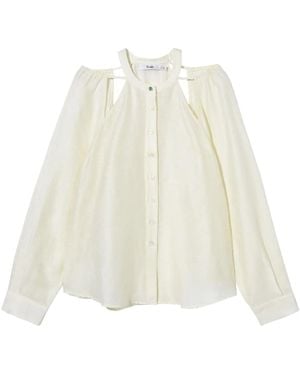 B+ AB カットアウト ノーカラーシャツ - ホワイト