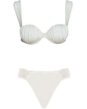 Noire Swimwear Bikini À Fronces - Blanc