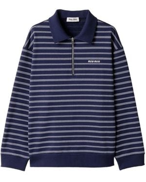 Miu Miu Polo Rayé À Col Zippé - Bleu