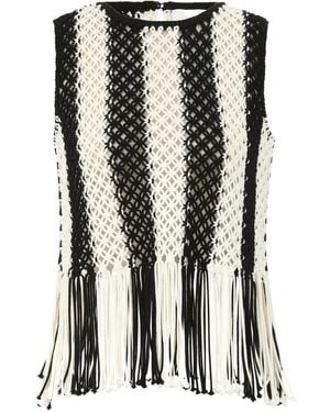 Zimmermann Macramé-Fabric Fringed-Hem Top - Black