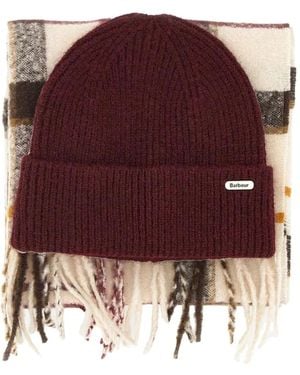 Barbour Olivia Fringed Scarf And Beanie Hat Set - Violet
