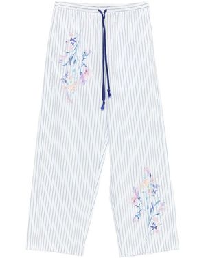 forte_forte Floral Striped Trousers - Blue