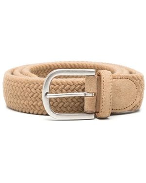 Canali Braided Suede-Trim Belt - Natural