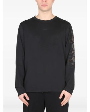 BOSS Logo-Print Long-Sleeve T-Shirt - Black