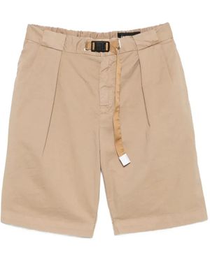 White Sand Belted Pleated Shorts - Natural