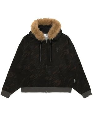 Aape By A Bathing Ape Aapeunvs Hoodie Mit Camouflage-Print Und Besatz Aus Faux Fur - Schwarz