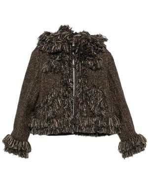 Sacai Fringe-Trimmed Hooded Jacket - Brown