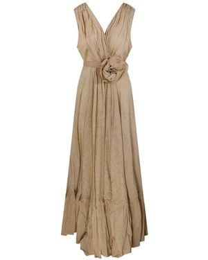 Mes Demoiselles Flower-Detail V-Neck Dress - Natural