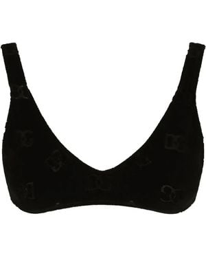 Dolce & Gabbana Dg-Logo Flocked Bralette Top - Black