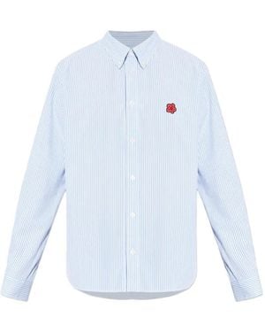 KENZO Flower-Detail Striped Shirt - Blue