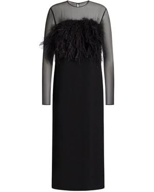 Alberta Ferretti Semi-Transparentes Midikleid Mit Federdetail - Schwarz
