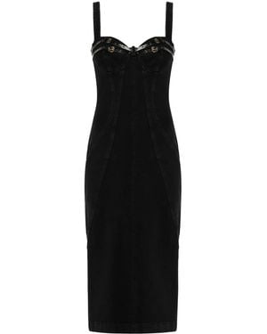 Versace Jeans Couture Bucked-Belts Denim Midi Dress - Black