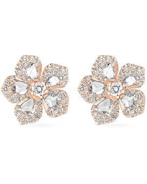 David Morris 18Kt Miss Daisy Rotgoldohrringe Mit Diamanten - Weiß