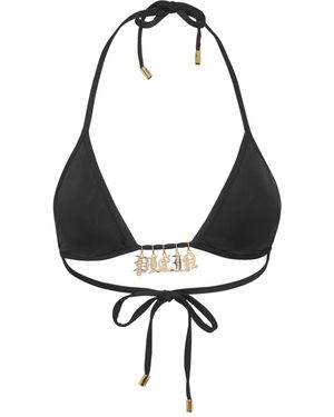 Philipp Plein Charm-Detail Triangle Bikini Top - Black