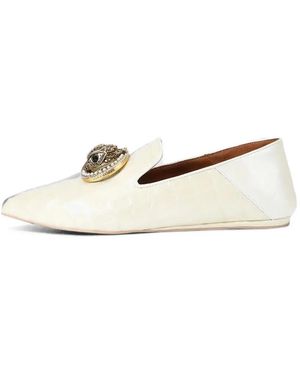 Kurt Geiger 225 Chelsea Crocodile-Effect Pointed-Toe Loafers - White