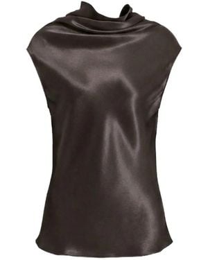 Alberta Ferretti Satin-Finish Cowl-Neck Top - Black