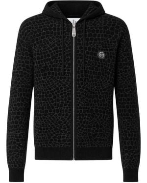 Philipp Plein Wool Cashmere Zip Hoodie Cocco - Black