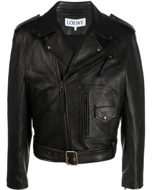 Loewe Belted Leather Biker Jacket - Black