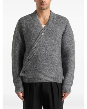 Manière De Voir Asymmetric Brushed Knit Cardigan - Grey