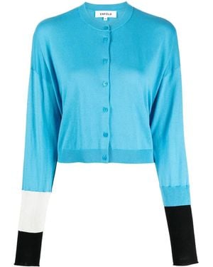Enfold Colour-Block Fine-Knit Cardigan - Blue