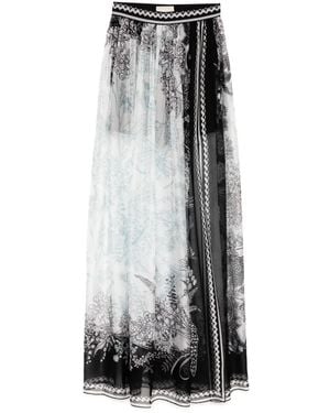 Elie Saab Printed Chiffon Long Skirt - Grey