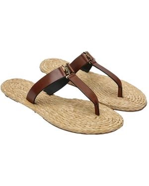 Saint Laurent Babylone Leather Thong Slippers - Metallic