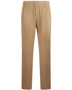 120% Lino Pleat-Detail Linen Trousers - Natural