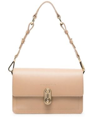 ADRIANNA FERETTI Logo-Print Leather Shoulder Bag - Natural