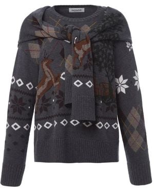 Monse Fair Isle-Intarsia Scarf-Detail Jumper - Black
