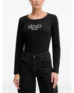 Liu Jo T-Shirt Orné De Perles À Manches Longues - Black