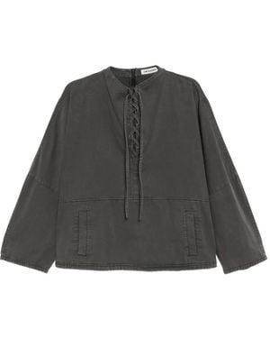 Low Classic Lace Up Washed Cotton Sweatshirt - Gray