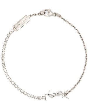 Saint Laurent Cassandre-Charm Chain-Link Bracelet - White