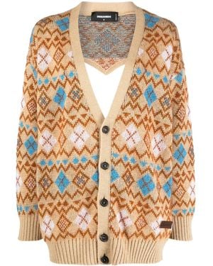 DSquared² Geometric-Print Wool Cardigan - Pink