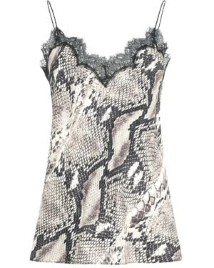 Roberto Cavalli Snake-Print Lace-Trimmed Top - Gray