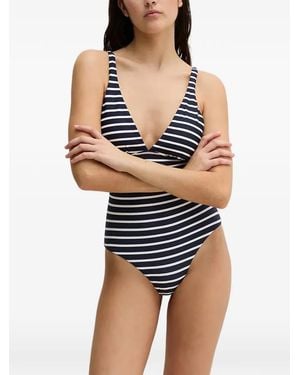 Marc O' Polo Striped V-Neck Swimsuit - Blue