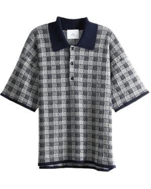 The Elder Statesman Check-Pattern Short-Sleeve Polo Shirt - Grey