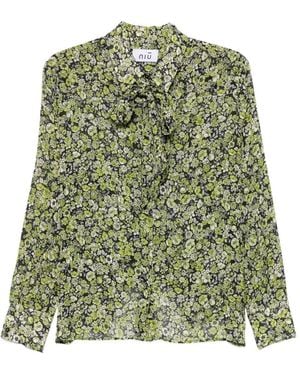 Niu Floral-Print Pussy-Bow Blouse - Green