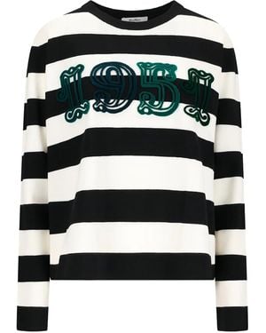 Max Mara Viterbo Striped-Pattern Embroidered T-Shirt - Black