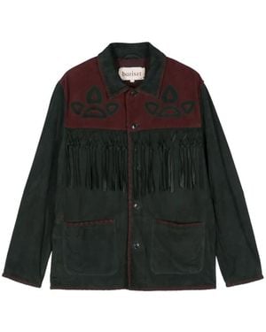 BAZISZT Surchemise En Cuir À Empiècements Et Franges - Noir