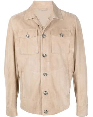Barba Napoli Chest-Pocket Leather Shirt Jacket - Natural