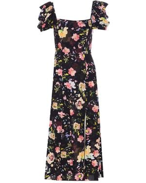 Mar De Margaritas Puff-Sleeve Floral Print Dress - Black