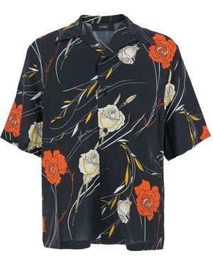 Amiri Rose-Print Camp-Collar Shirt - Black