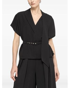Nissa Belted V-Neck Top - Black
