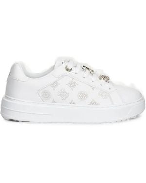 Guess Duena Logo-Print Lace-Up Sneakers - White