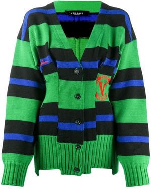 Versace Striped Intarsia-knit Cardigan - Green