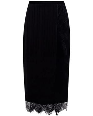 Twinset Lace-Trim Pleated Midi Skirt - Black