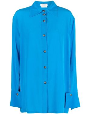 Quira Boyfriend Jumbo Cuff Silk Shirt - Blue