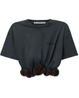 Alexander Wang Short-Sleeve T-Shirt W/ Faux-Fur Trim - Black